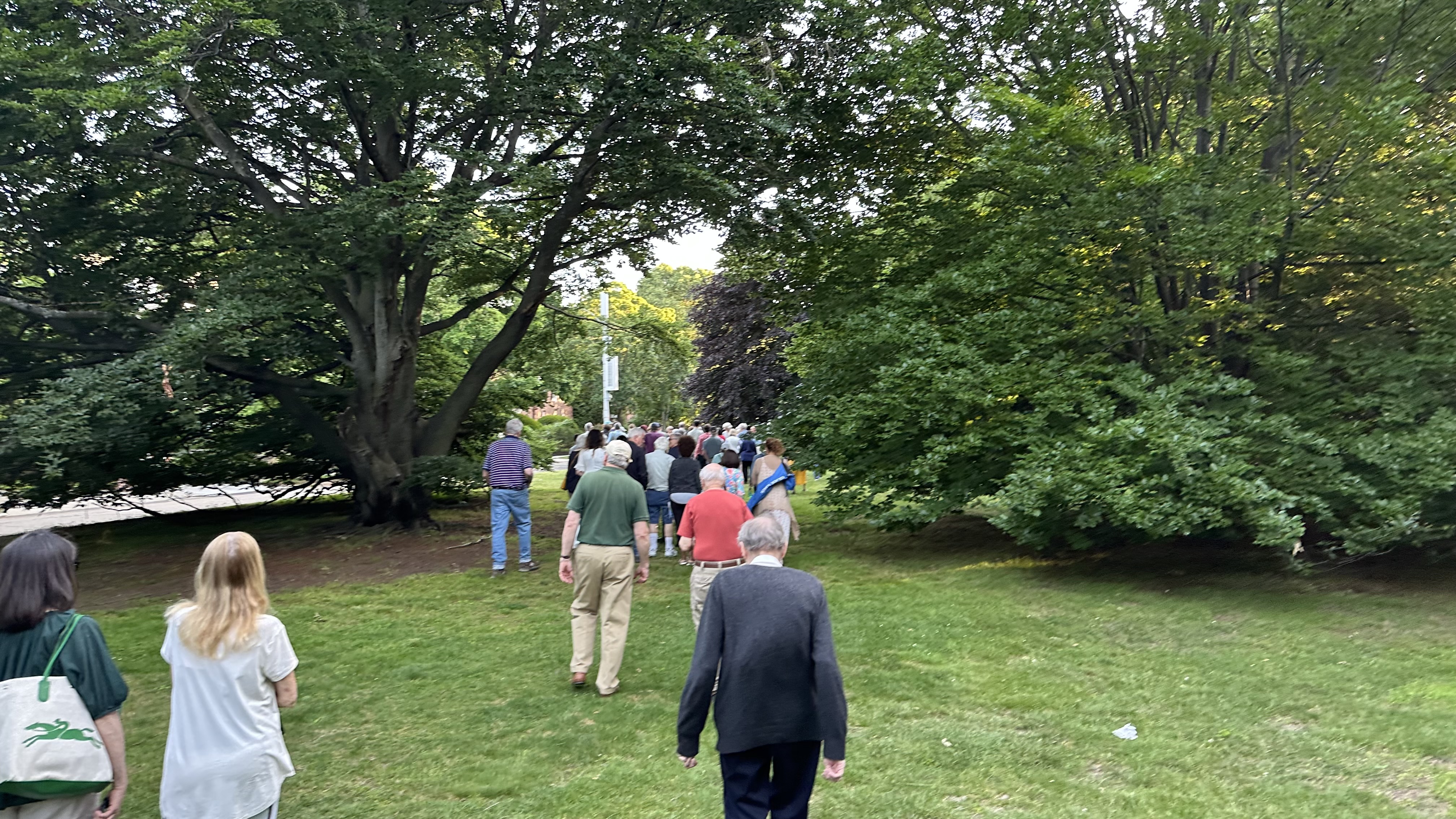 Attendees walking through Longwood Mall during the guided tour